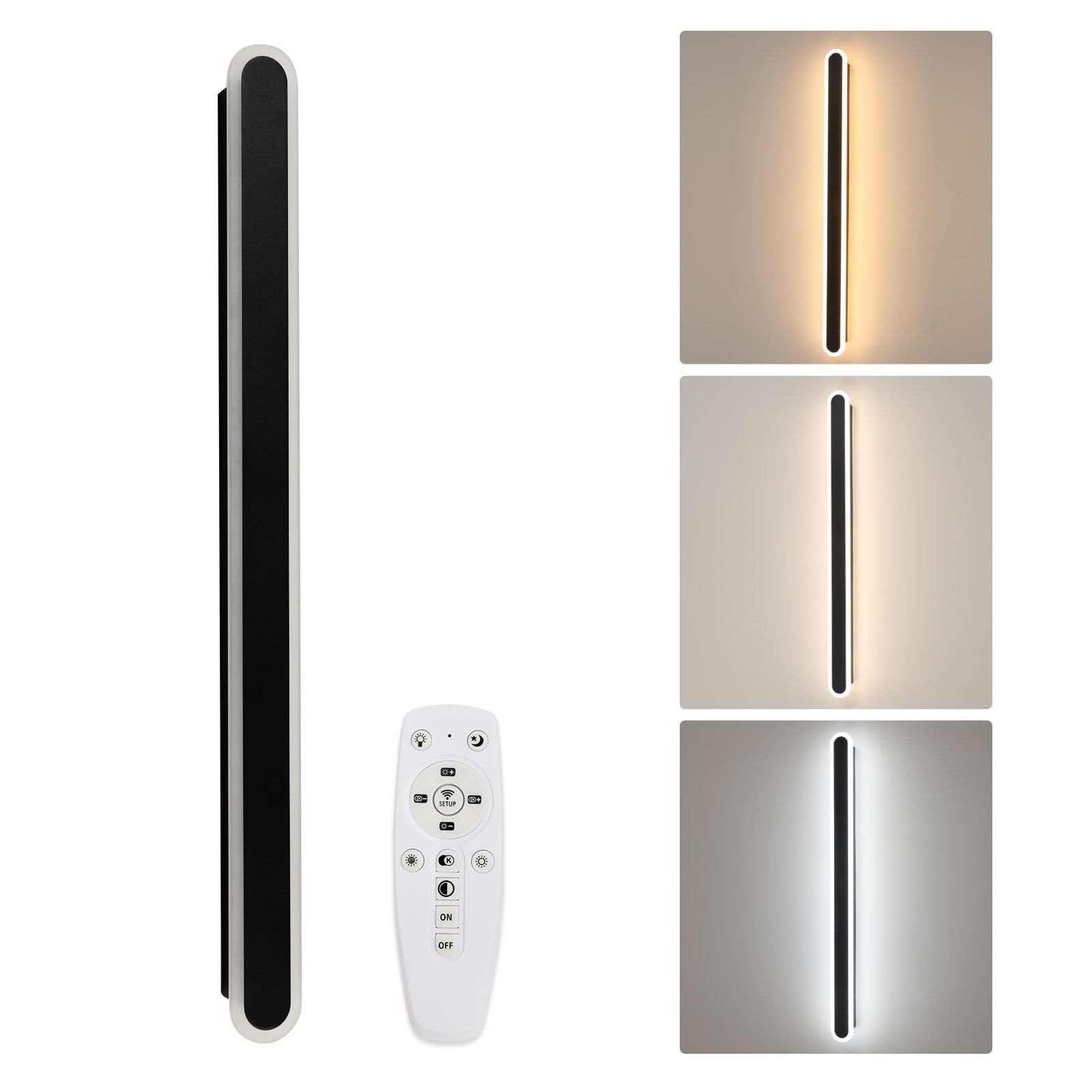 Applique da Parete Interno LED, 22W Lampada da Parete Dimmerabile con Telecomando e Funzione di Memoria, Moderno Lampada a Muro Camera da Letto Illuminazione per Soggiorno Corridoio Scale, Nero, 80CM