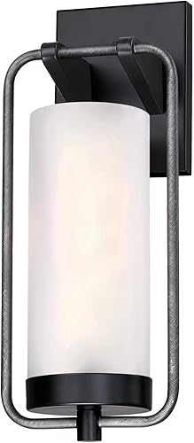 Miniatura 5 de Westinghouse 6114400 Galtero - Lámpara de pared contemporánea de una sola luz para exteriores, negro mate y acabado de aluminio envejecido, vidrio