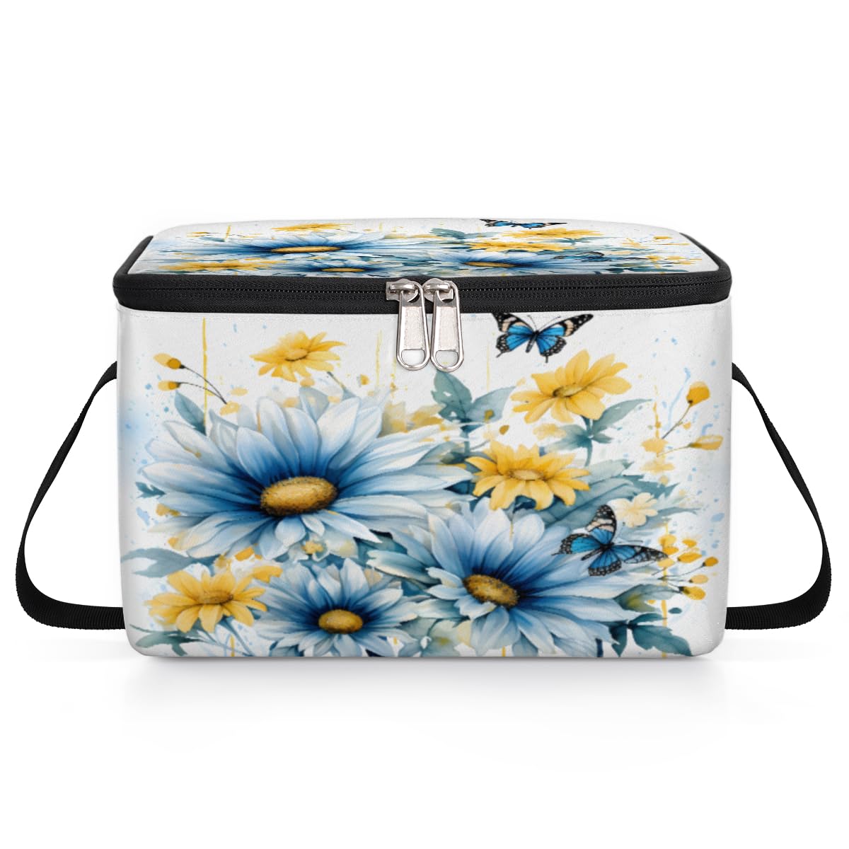GzLeyigou Butterfly Daisy Lunch Bags for Women Men 9 Cans, Hot & Cold Food Delivery Bag Insulated Grocery Bag Insulated Lunch Box Floral Cooler Bag for Office Work Picnic Beach