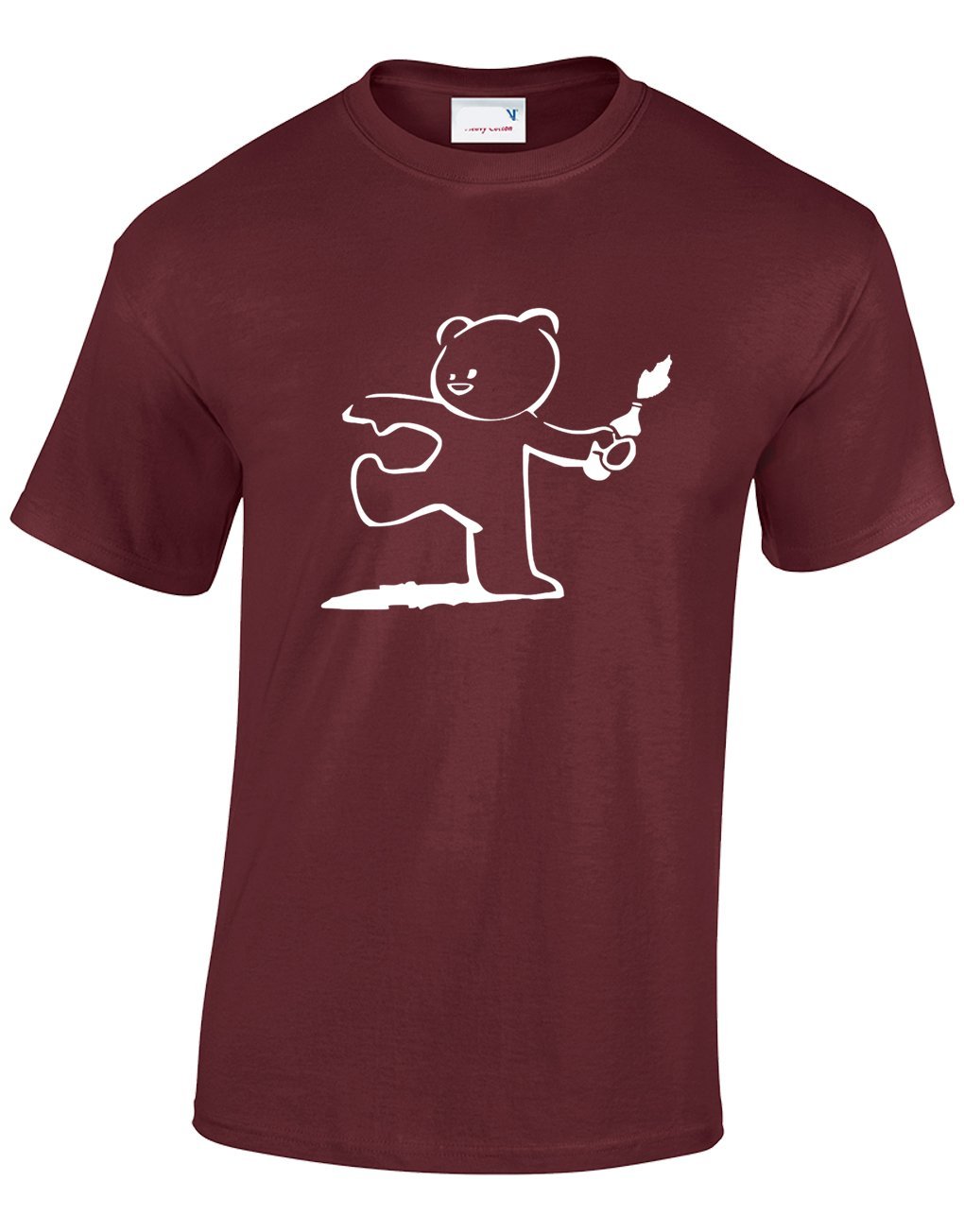 Crown Designs Teddy Bear Banksy Style Novelty Gifts for Men & Teenagers T-Shirts Tops - Maroon/X-Large