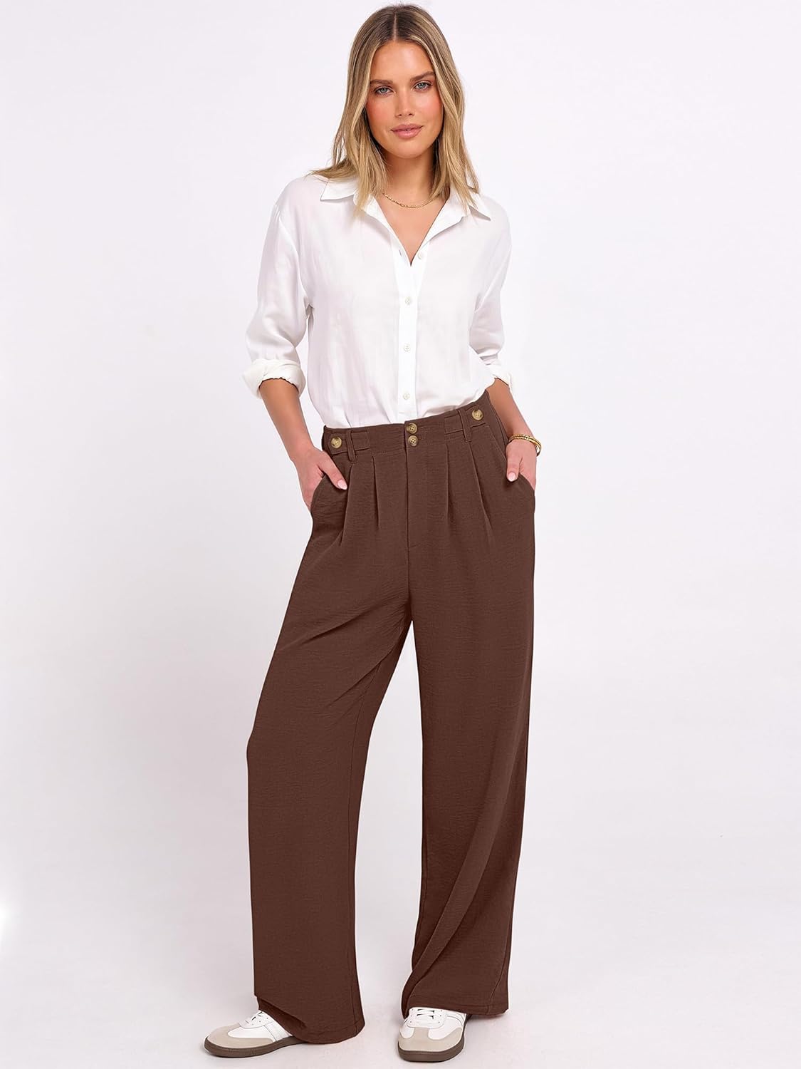 ANRABESS Womens Wide Leg High Waisted Pants 2026 Summer Button Pleated Work Dress Pants Trousers Business Casual Outfits - Image 6