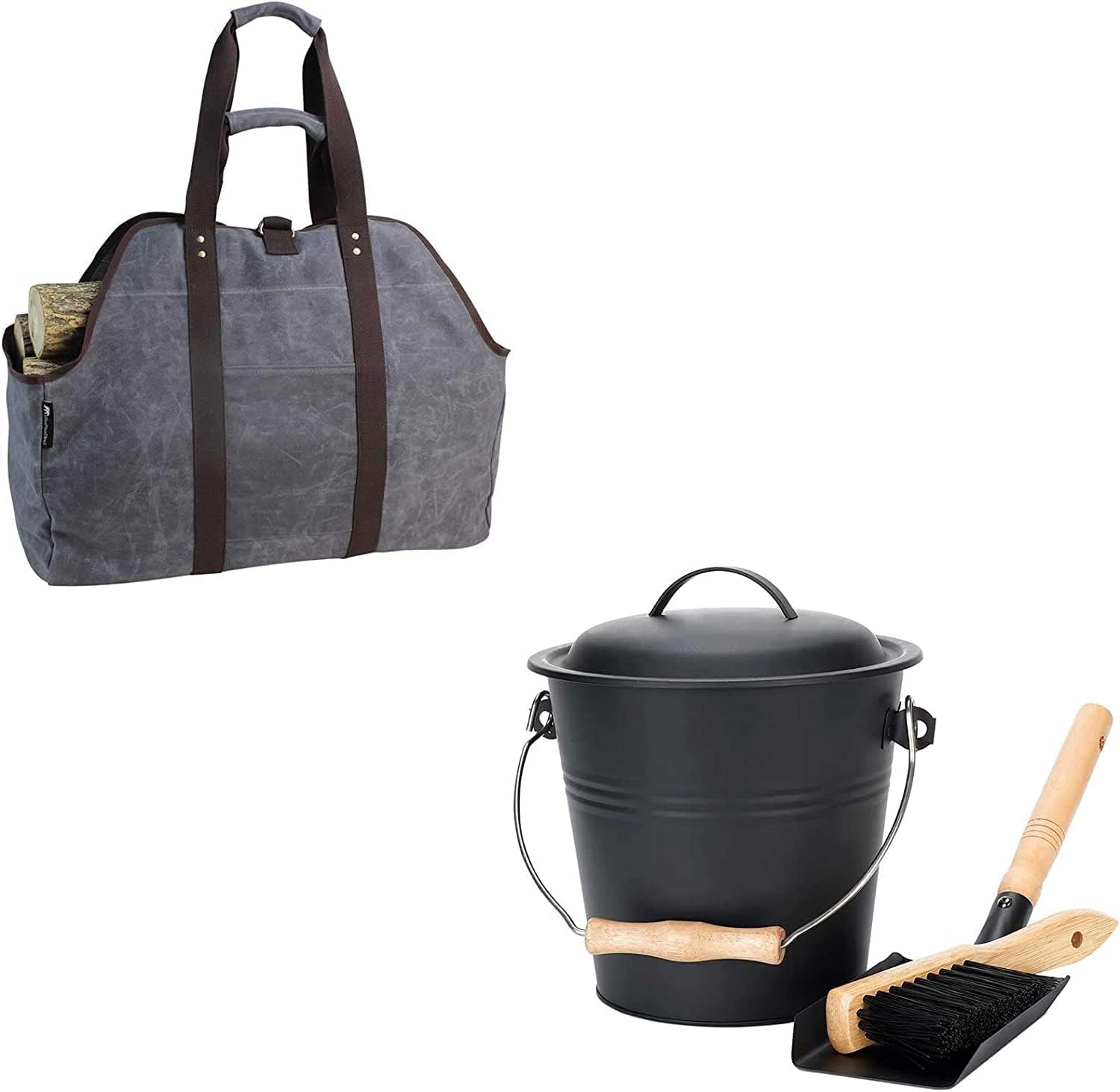 MINI Ash Bucket with Lid and Sturdy Waxed Canvas Firewood