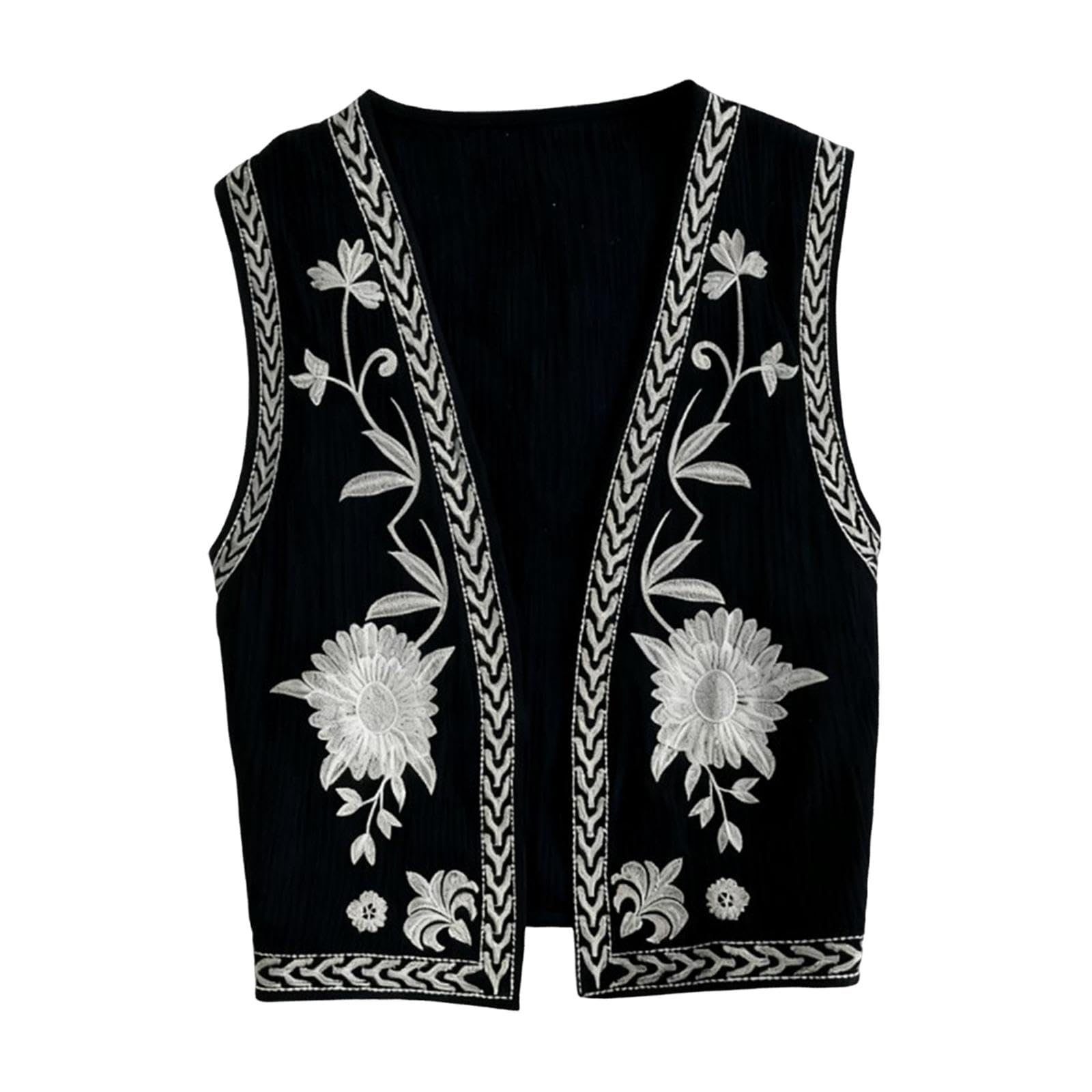 Women Floral Embroidery Vest Boho Easy to Wear Cardigan for Shopping Holiday Black|Clothing Shoes & Accessories| Womens Clothing| Coats & Jackets-picture-16