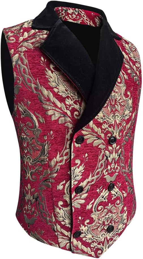 Mens Victorian Double Breasted Vest Gothic Steampunk Waistcoat