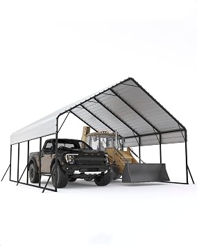 20x20 FT Metal Carport Heavy Duty Car Ports Reinforced Frame, Galvanized Steel Roof and Enhanced Base All-Weather Outdoor Oversized Shelter for Cars, Bass Boats, Full-Sized Pickup Trucks, Tractors
