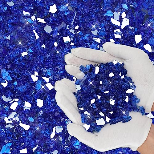 Image of Skyflame High Luster 10-Pound Fire Glass for Fire Pit Fireplace Landscaping, 1 /4-Inch Cobalt Blue Reflective