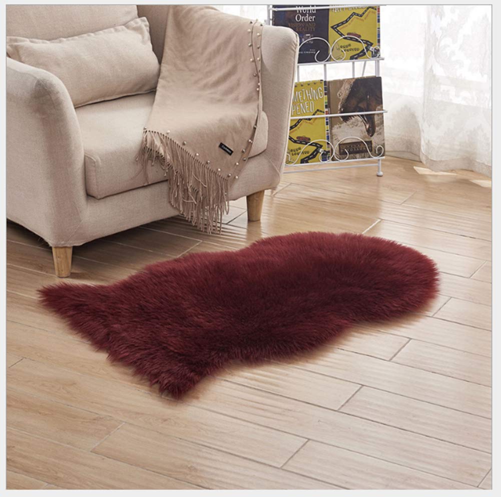 Qikegooods Red Wine Sofa Rug, Soft Fluffy Faux Fur Rug, Shaggy Carpet Mats For Living Room, Bedroom, Sofa, Chair