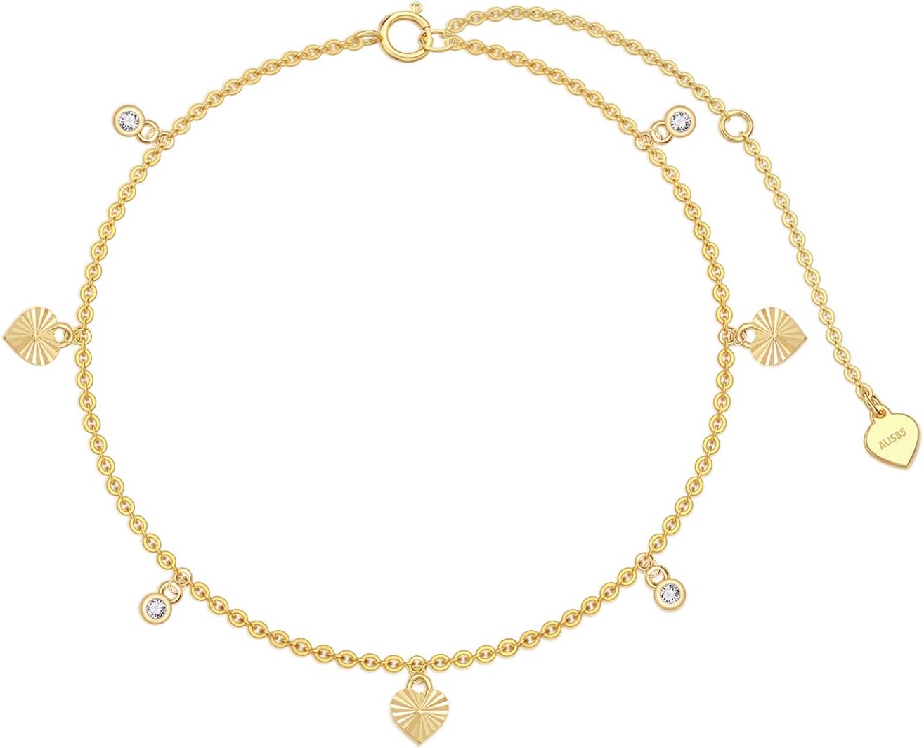 SISGEM Solid 14K Gold Heart Anklets for Women, Yellow Gold Ankle Bracelet Anklet Jewelry Anniversary Birthday Gifts for Her, Wife, Mom,8''+2''