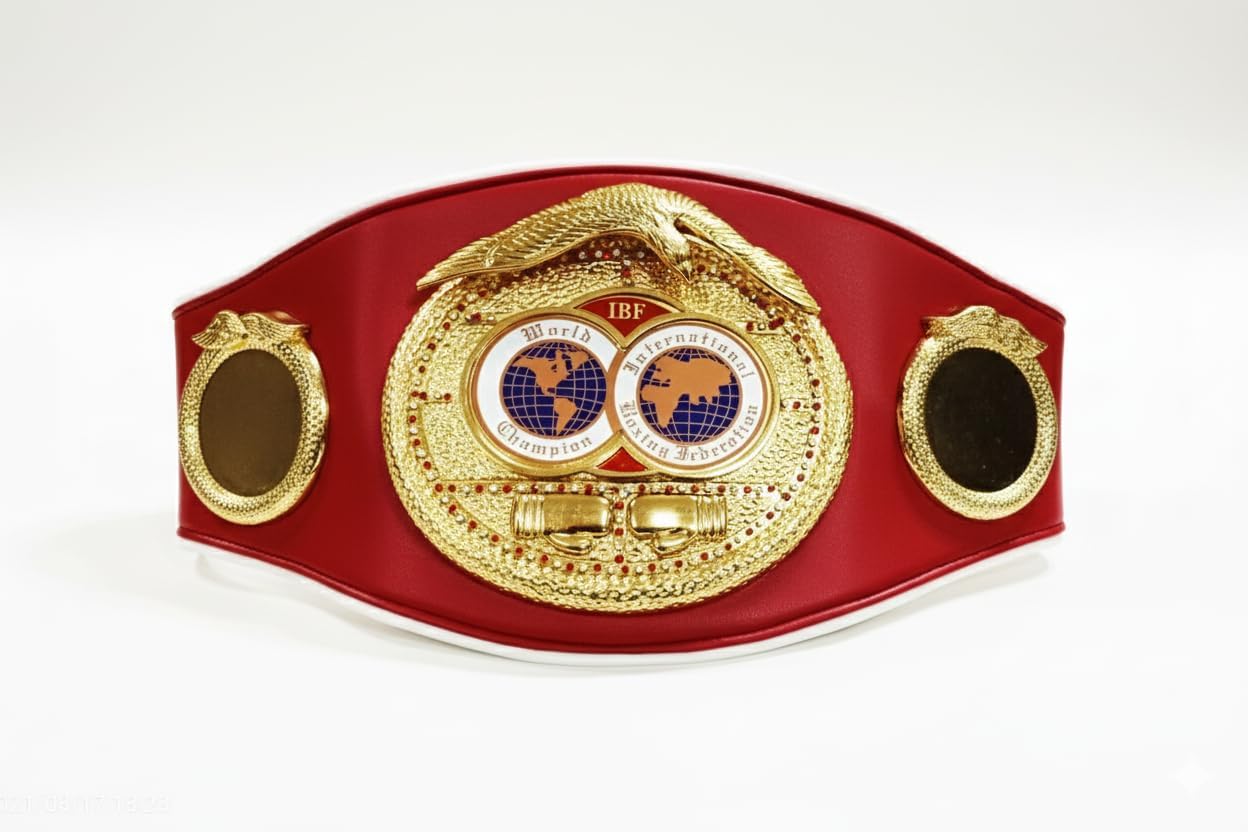 IBF Championship Title Belt | Adult Full Size | 4mm Heavy Zinc Alloy Gold Plates | Genuine Black Leather | International Boxing Federation Premium Collector Edition