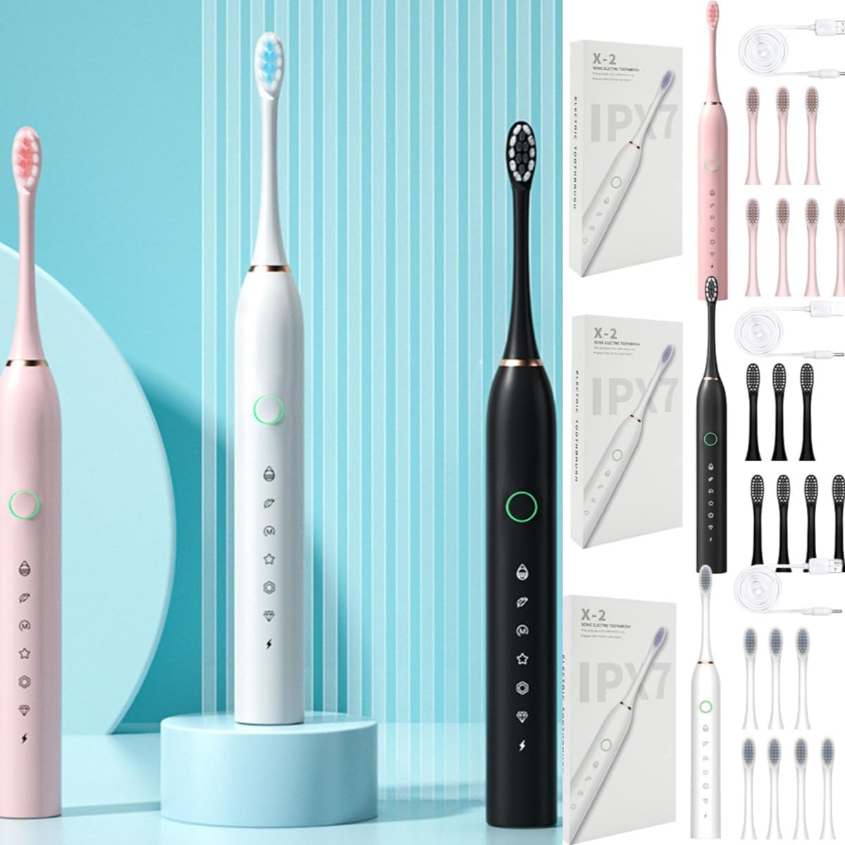 Electric Toothbrushes for Adults, 8 Brush Heads Electric Toothbrush 5 Modes Deep Clean Electric Toothbrush with Rechargeable Power and 2 Min Smart Timer, Fast Charge