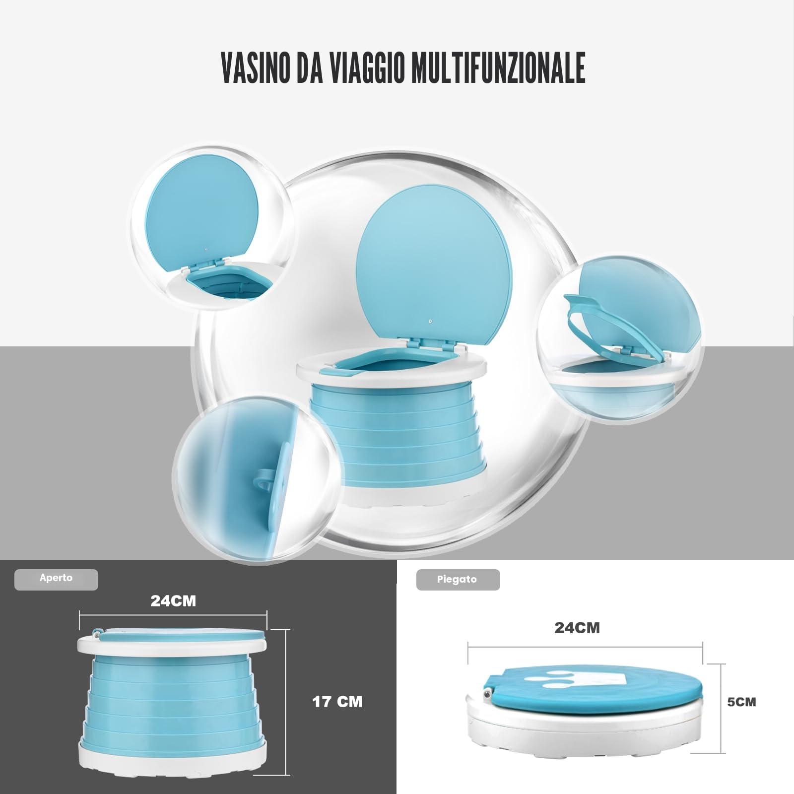 Vasino Portatile Pieghevole per Bambini WC da Viaggio con 15 Sacchetti per Campeggio Indoor Outdoor
