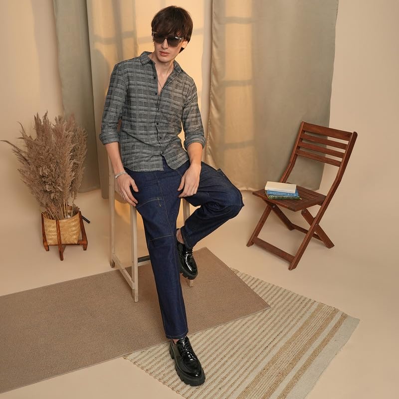 Image of CAHOOT Men's Gingham Shirt | Casual Wear | Spread Collar | Long Sleeve | Button Closure | Shirt Crafted with Comfort Fit for Everyday Wear