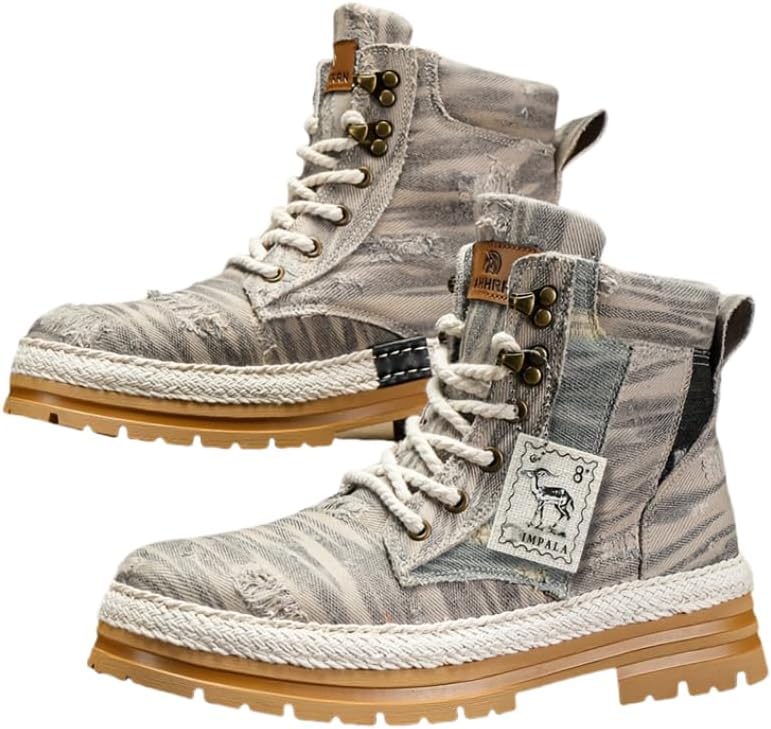 Men's Distressed Design Lace-up Boots, Casual Walking Shoes, Comfortable And Breathable
