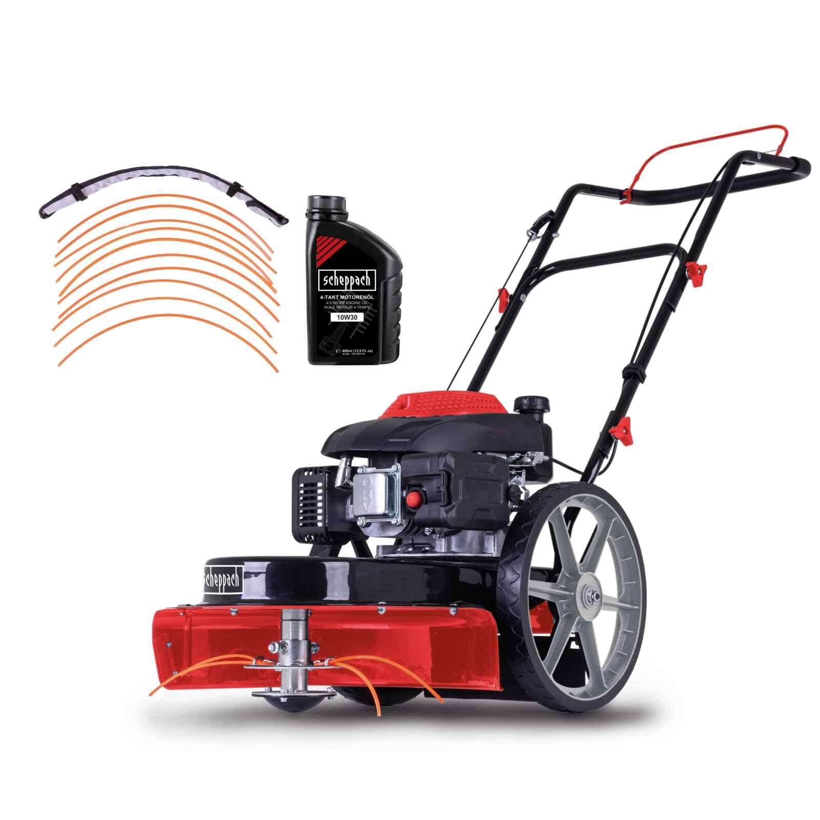 Scheppach Tondeuse débroussailleuse à Gazon à Essence WMP161-56 | 800 m²/h | Largeur de Coupe 56 cm | 4,1 CV / 3 KW | Hauteur réglable 40-95 mm - avec 10 Fils de Rechange