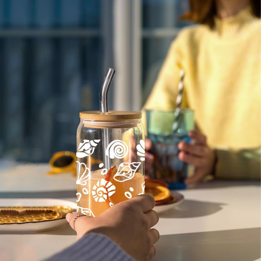Beach Gifts for Women - Ocean Animals Glass Cup with Lid and Straw, Beach Party Gift Gifts for Teen Girls Valentines Christmas Gift for Mom Wife Sister Friends Colleagues, Coastal Decor for Home - Image 3