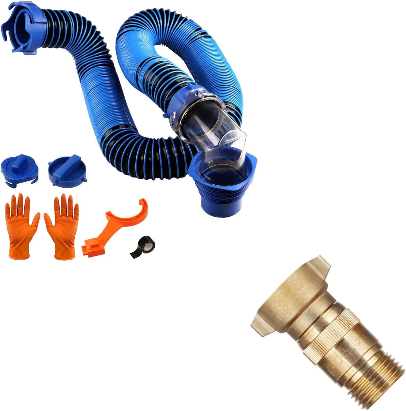 SheeChung 10FT RV Sewer Hose Kit, Sewer Hose for RV Camper and RV High Flow Water Pressure Regulator, Brass Lead-Free 40-50 PSI Pre-Set Water Pressure Reducer