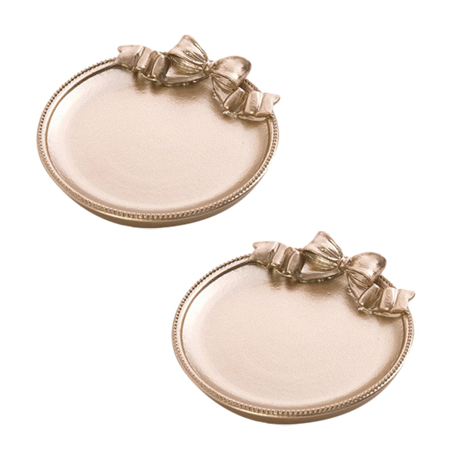 Glifora Decorative Bow Resin Jewellery Tray - Matte Gold Ring Dish, Trinket Holder, Vintage Style Storage Organiser for Rings, Earrings, Necklaces, Hairpins - Gift