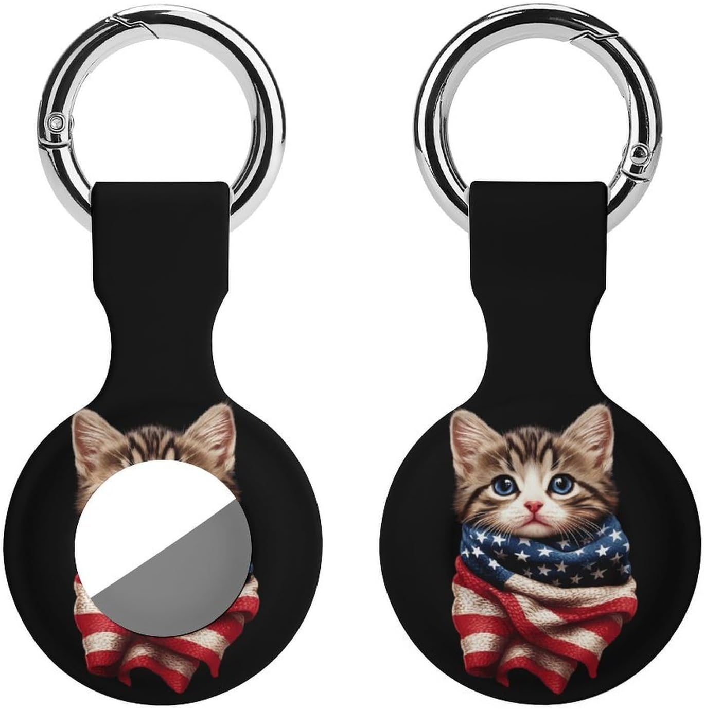 U.S.A. Flag Cat Funny Cover Compatible with AirTag Case Protector GPS Tracker Holder with Keychain