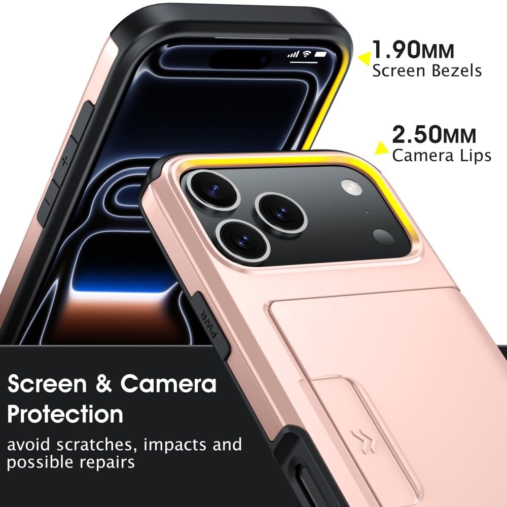 Generic Funda compatible con iPhone 17 Pro Max (color: negro), tarjetero deslizante, funda rígida de silicona