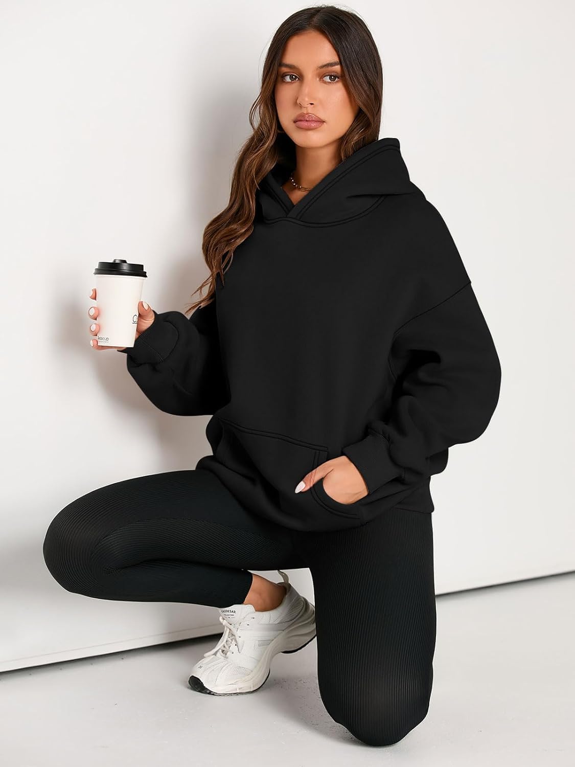 Hoodie Damen Kapuzenpullover Oversize Casual Pullover Sweatshirt Langarm Baumwolle Pulli Herbst Winter Hoody mit Tasche