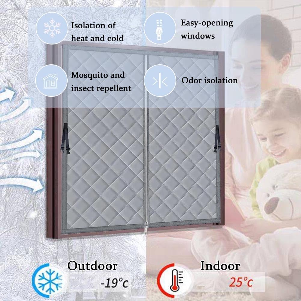 Winterinsulating Windows Kit 3 Layer Thermal Insulated Window Cover Weatherproofing Window Insulation Kit Self-Adhesiv Windows Insulation Film For Bedroom Attic RV(Brown,39x106in/100x270cm)