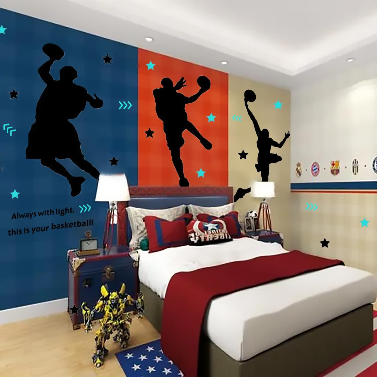 3D Basketball Player Wall Decals Decors for Boys Room,Basketball Slam Dunk Wall Decor for Boys Bedroom