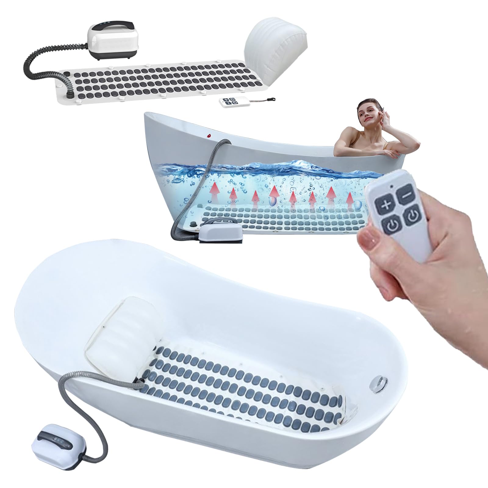 Wavemat Bathtub Massage Cushion,6-Speed Bubbles Wave Mat for Tub,Home Spa Bubble Bath Massager with Inflatable Pillow