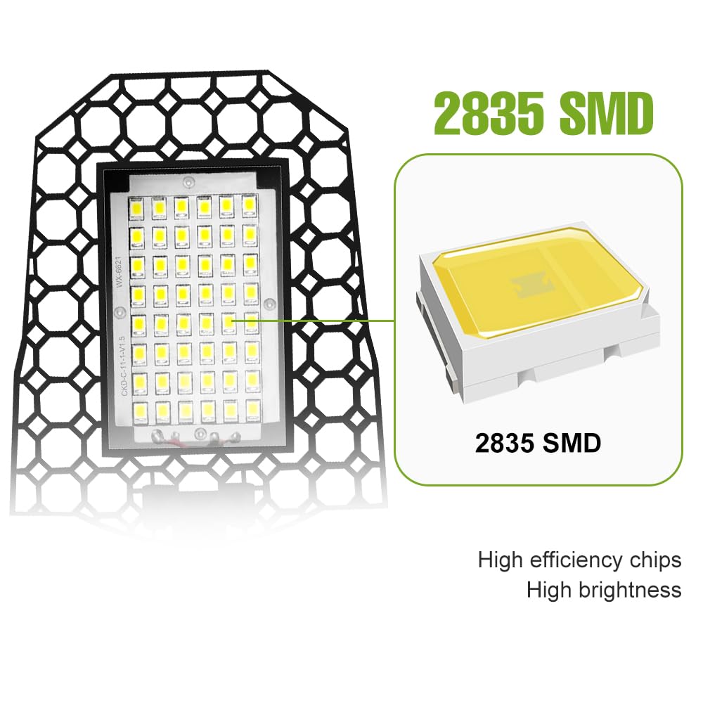 100W LED Deformable Garage Lights 100-277V Adjustable Panels Foldable Warehouse Lamps 110V Commercial High Bay Ceiling lamp E26 — view 3