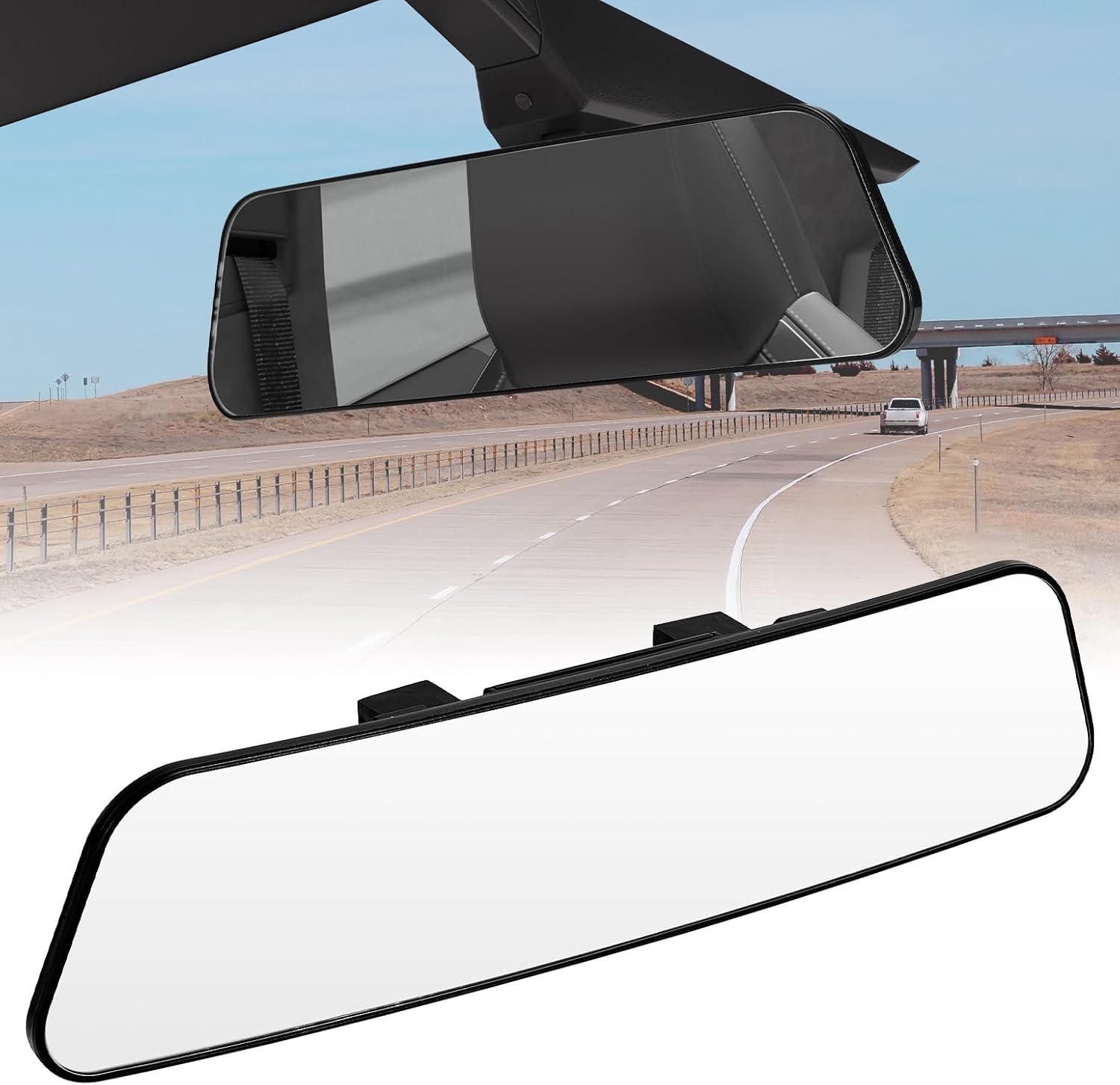 JOYTUTUS Rear View Mirror for Tesla Cybertruck, Wided Panoramic Convex Rearview Mirror, Interior Clip-on Wide Angle Rear View to Reduce Blind Spot Effectively for Tesla Cybertruck