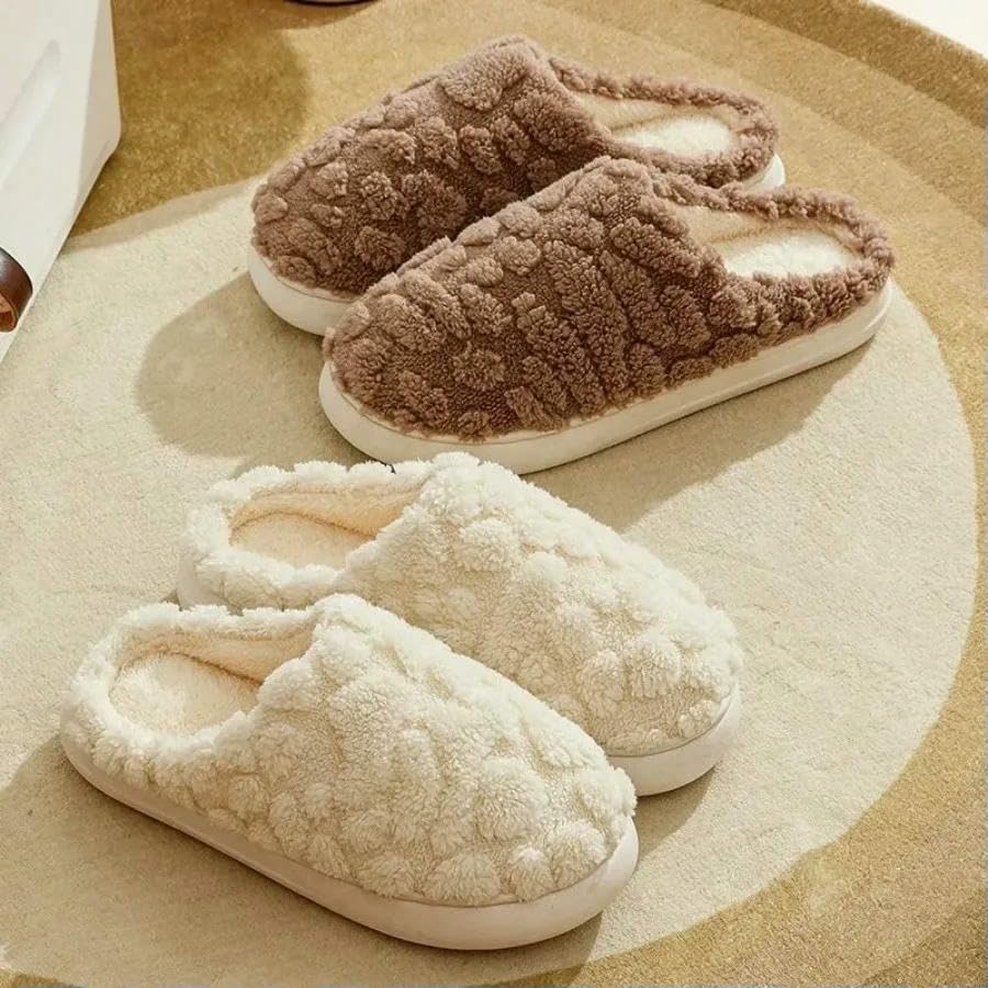 Slippers Winter Cotton Shoes For Women Cute Thick-Soled Warm Plush Slippers Couple Home Flat Shoes2