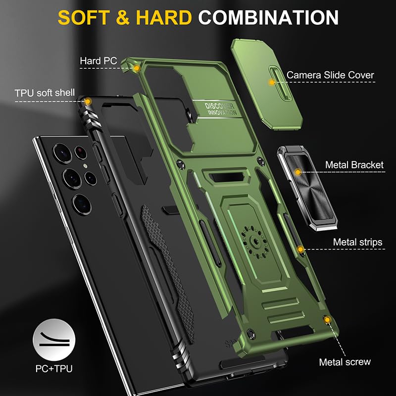 Coque Samsung S23 Ultra antichoc vert avec protège-écran et support - 7