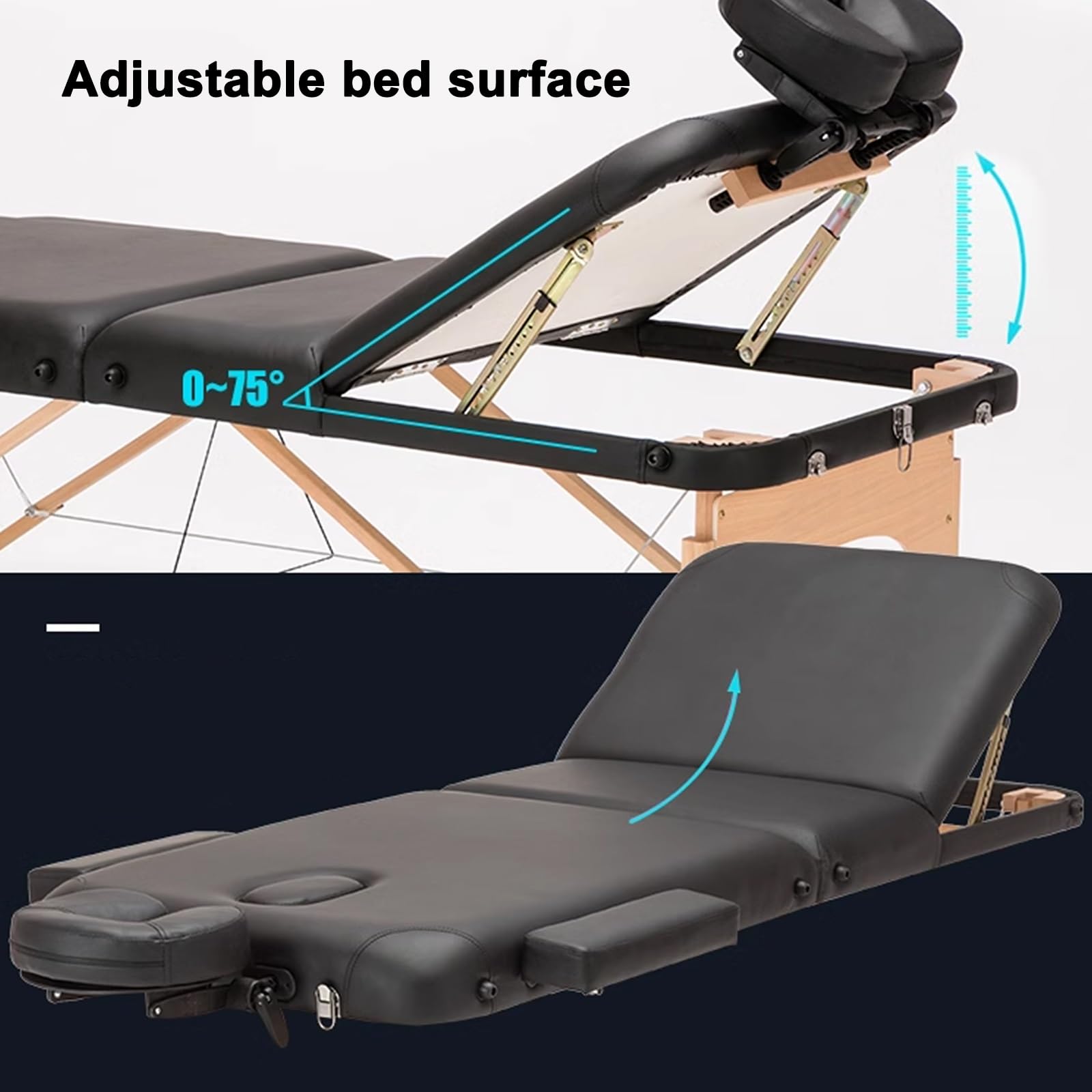 Lettino per Massaggio Portatile Professionale Schienale Regolabile Senza Installazione Lettino Estetista Letto Terapeutico Sollevabile in Pelle con Sgabello e Altri Accessori(Purple)