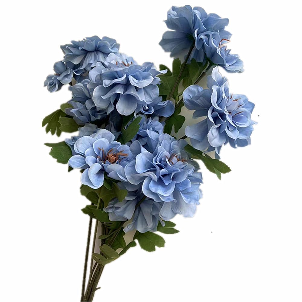 forestmistry 8pcs Artificial Silk Dahlia Flower Branches Faux Silk Dahlia Pinnata Three Heads Blossom Greenery for Wedding Centerpieces Floral Decoration (blue)