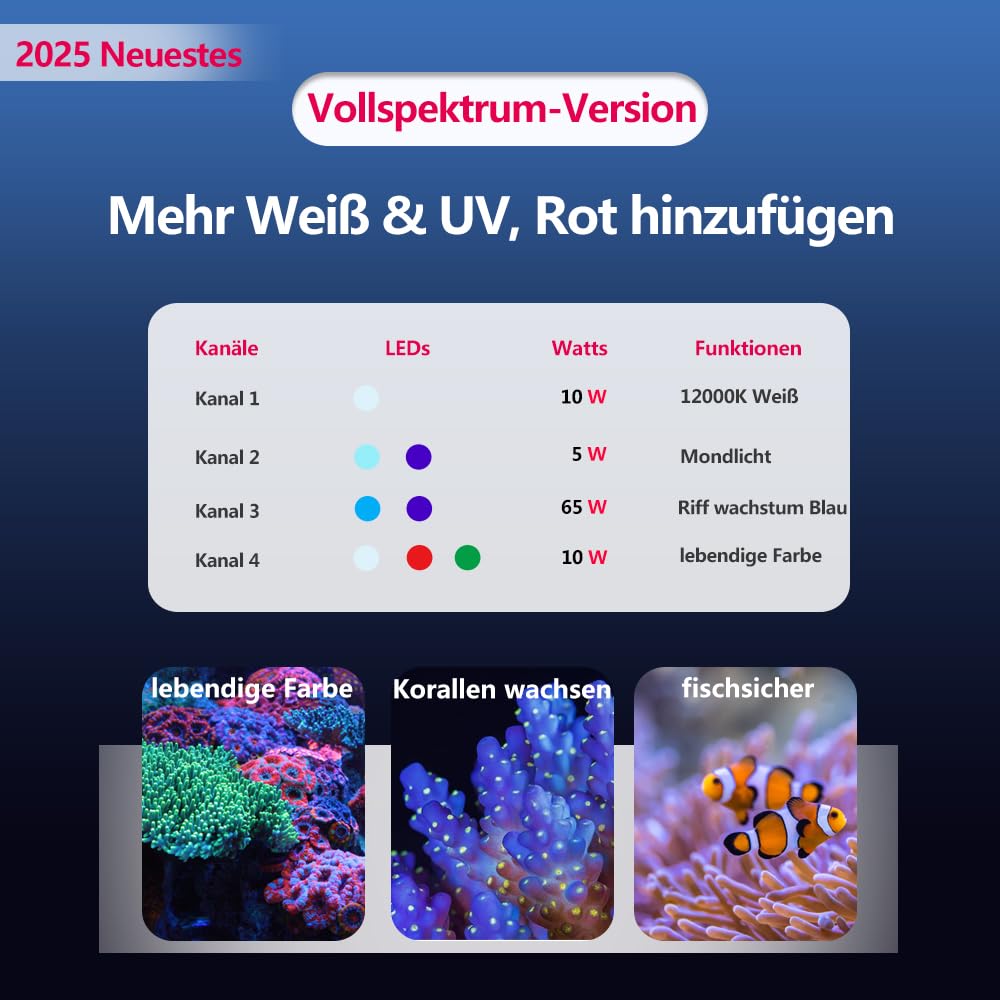 PopBloom RL90 WiFi Salzwasser Aquarium LED Beleuchtung, 100W Dimmbare Meerwasser LED Beleuchtung Aquarium Lampe mit APP-Steuerung für Meerwasseraquarien Korallenriff (mit Aufhängeset)