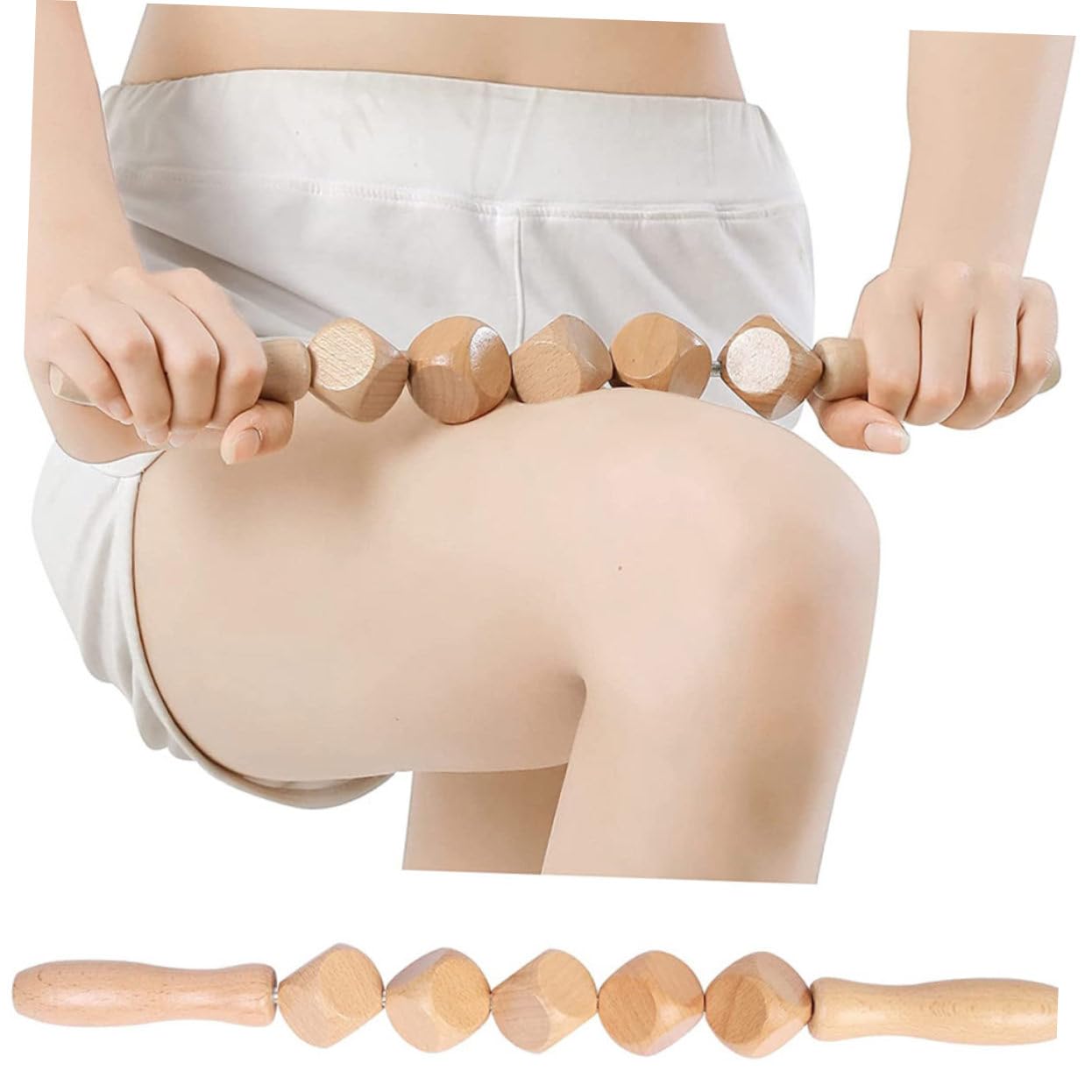 2piezas Masajeador De Madera Natural Para Cuerpo De Rodillos De Masaje Para Relajación y De Fitness Color Marrón