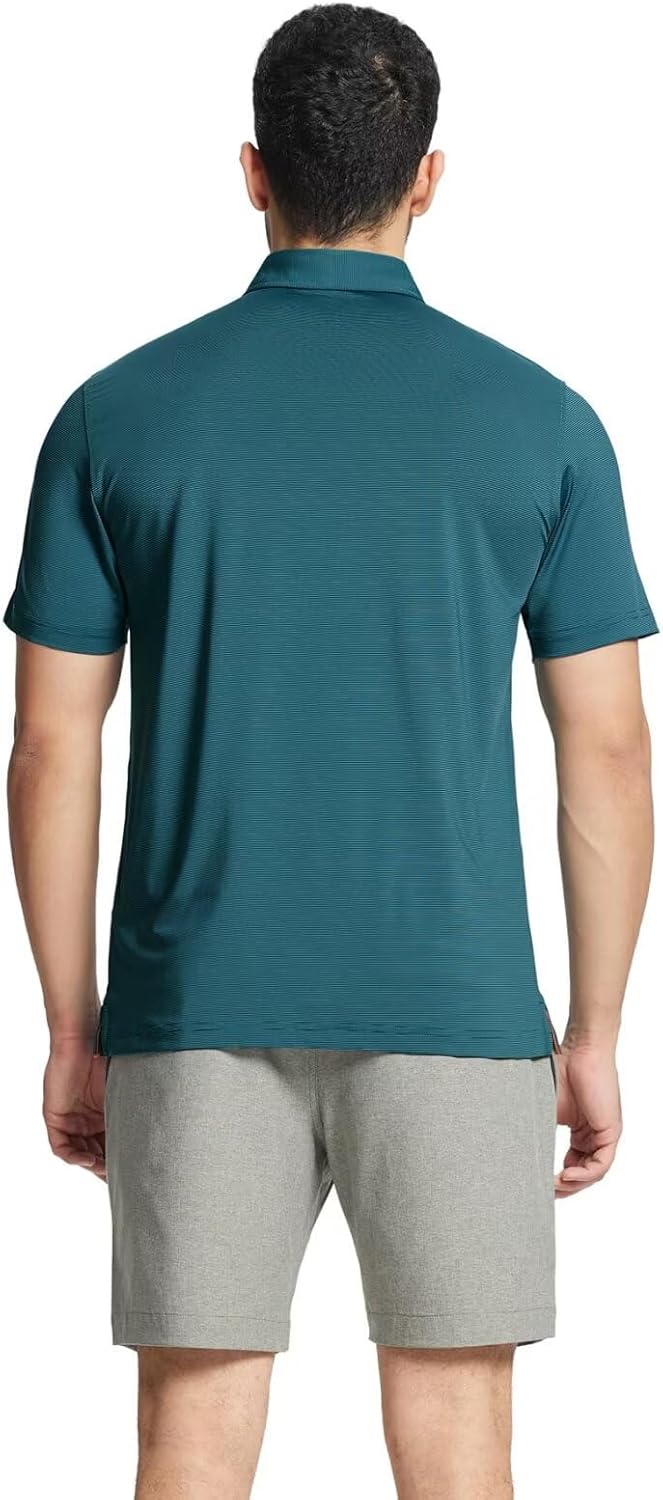 M MAELREG Short and Long Sleeve Polo Shirts for Men Dry Fit Performance Moisture Wicking Sport Pin Striped Mens Golf Shirts