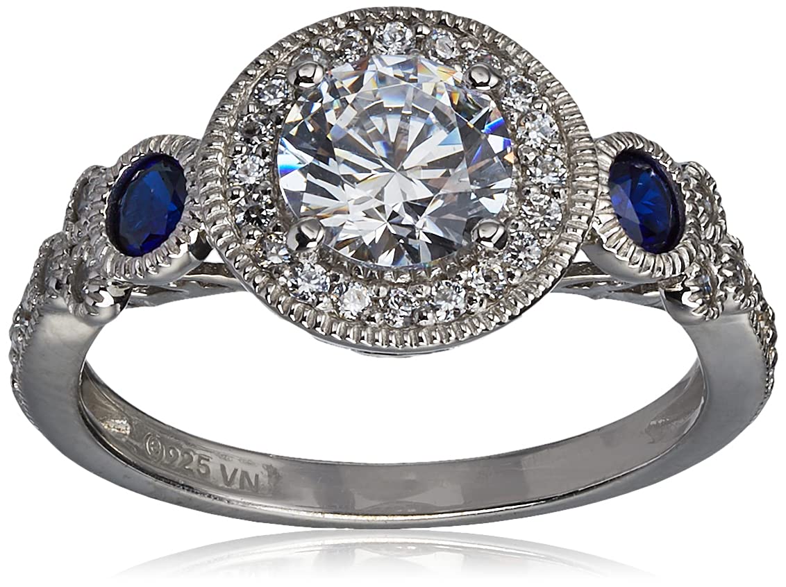 Amazon Collection Platinum Plated Sterling Silver Swarovski Zirconia Antique Round Cut And Created Sapphire Ring Buy Online In Grenada At Desertcart 40531793