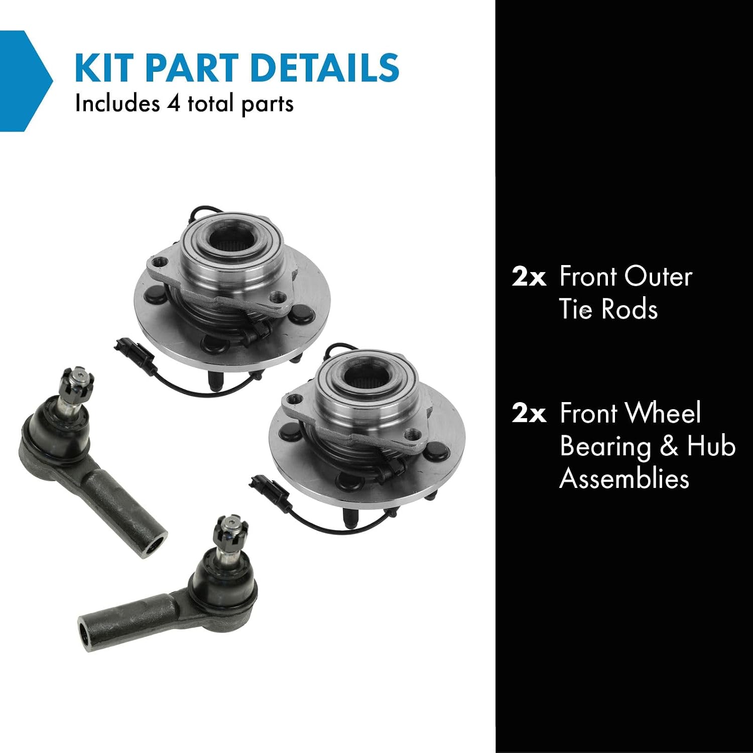 TRQ Front Steering & Drivetrain Kit Tie Rod Wheel Hub Bearing Assembly Compatible with 2009-2010 Dodge Ram 1500 2011 Ram 1500