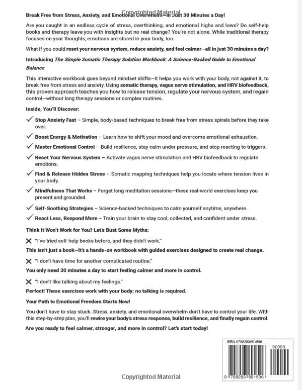 Simple Somatic Therapy Solution Workbook: 30 Minute Daily Transformation with Somatic Exercises, Vagus Nerve Stimulation, & Heart Rate Variability Feedback for Trauma, & Depression Anxiety - Image 2