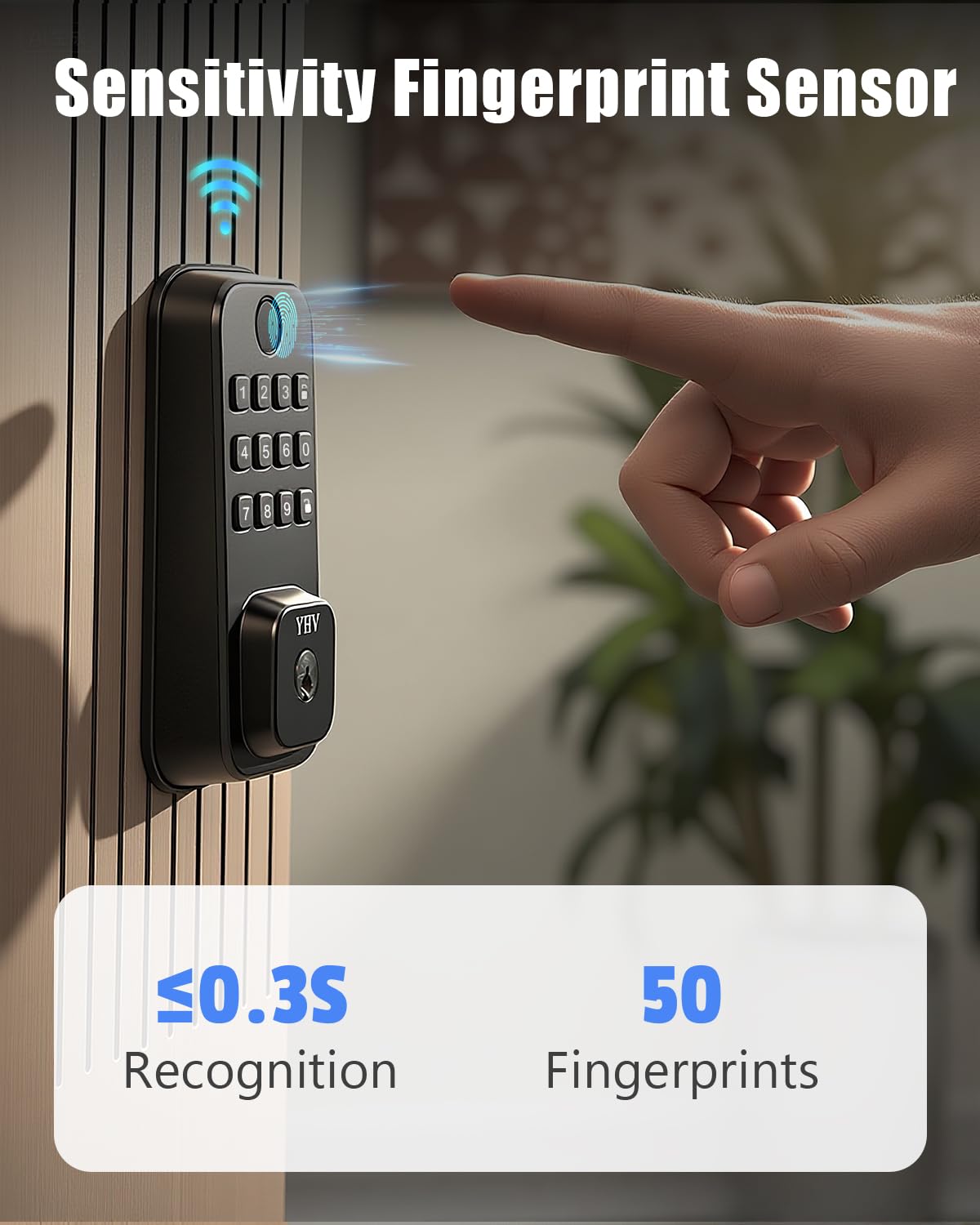 YHV Cerradura inteligente, cerradura de puerta con huella dactilar sin llave con asa, Wi-Fi integrado, control remoto a través de la aplicación