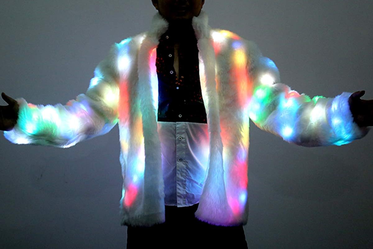 NIWOTA Mens Faux Fur LED Jacket Light UP Winter Coat Rave Outwear Festival Costume Men's Novelty Coats Xmas Party Fancy Dress : Clothing, Shoes & Jewelry