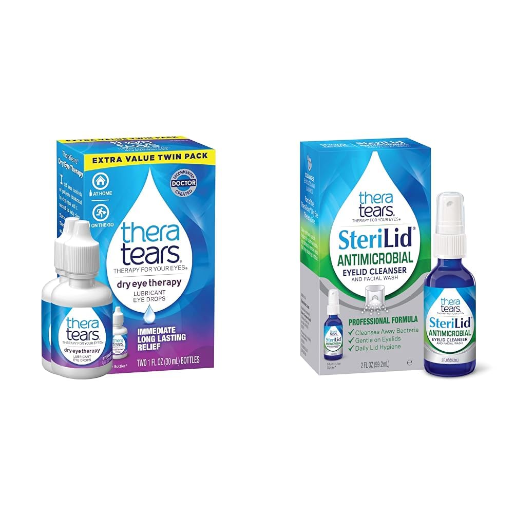 TheraTears Dry Eye Therapy Lubricating Eye Drops for Dry Eyes 1 fl oz Bottle Twin Pack SteriLid Eyelid