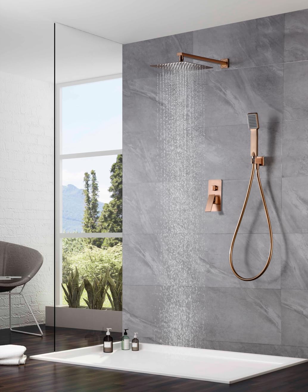 IMEX GPP048/ORC PISA Conjunto Ducha Monomando Empotrado Oro Rosa Cepillado