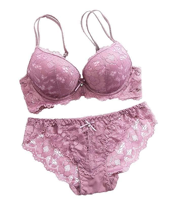 Image of Women's Padded Bra Penty Set | Net Fabric Padded Underwire Undergarments Set Lingerie | Solid Lingerie, Baby Doll Bikini Set for Women & Girls