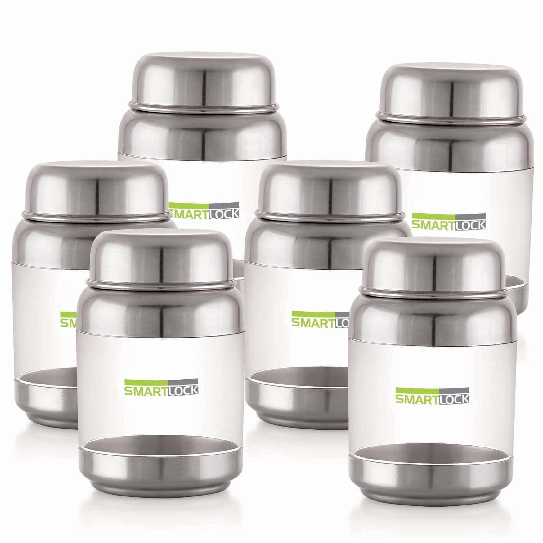 SMARTLOCK Onyx Stainless Steel Transparent See Through Container, Set of 6 (320 ml Each)