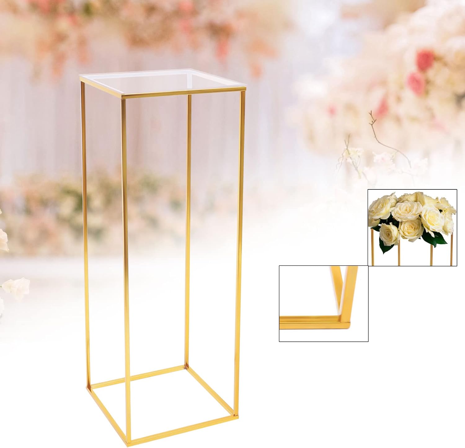 Flower Stand Metal Column Flower Arrangement, for Wedding Party Dinner Centerpiece, for Home, Living Room, Balcony, Coffee Shop, Bar,Dessert Tables, 12.2x12.2x39.37 inch