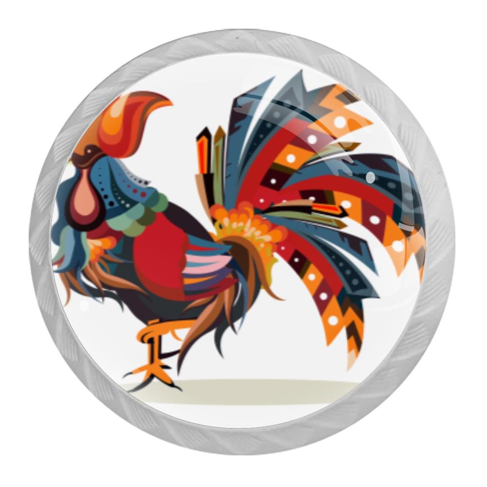 Tqmspg 4 Pieces Drawer Pulls Colorful Rooster Door Knobs Dresser Handles for Kitchen Wardrobe Cupboard Hardware Furniture
