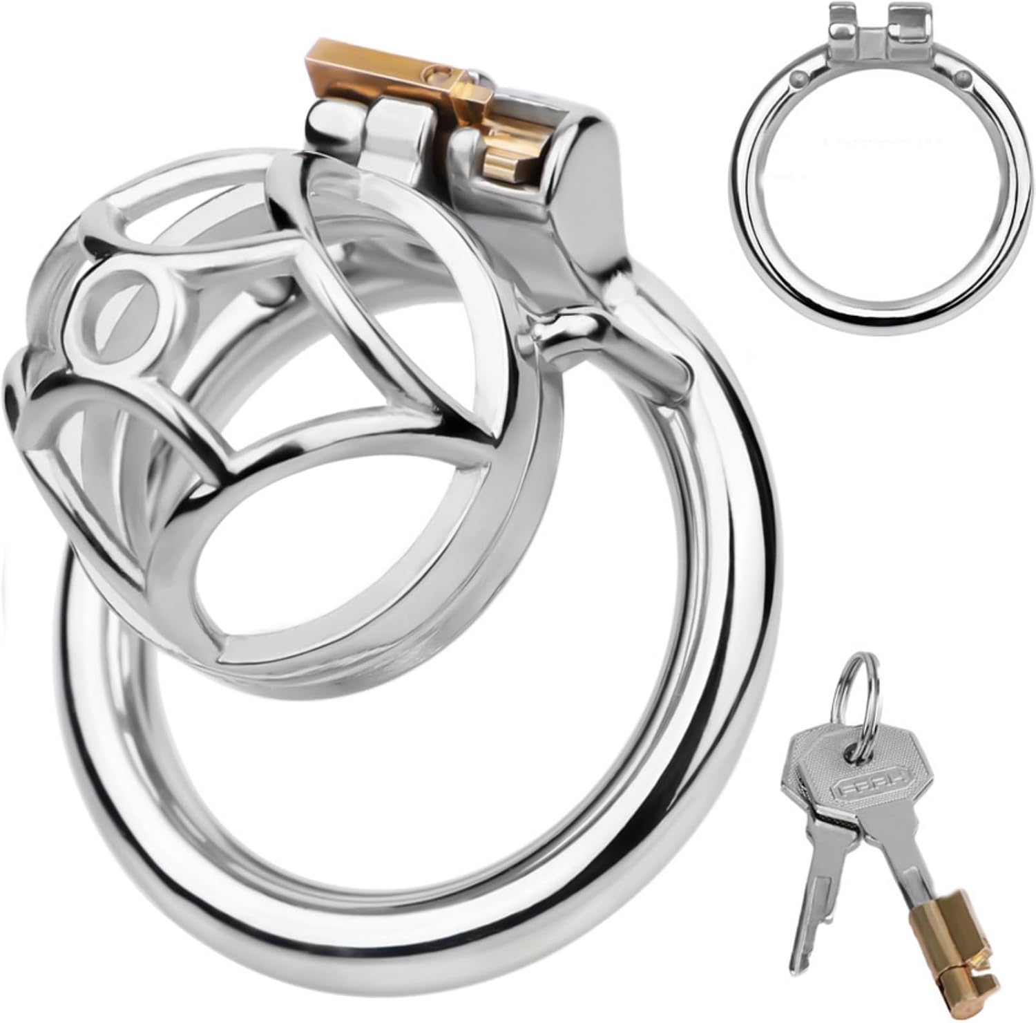 Breathable Male Chastity Devices Metal Adult Sex Toy, 304 Stainless Steel Male Chastity Lock Cage with Ring & 2 Keys - 45mm Ring