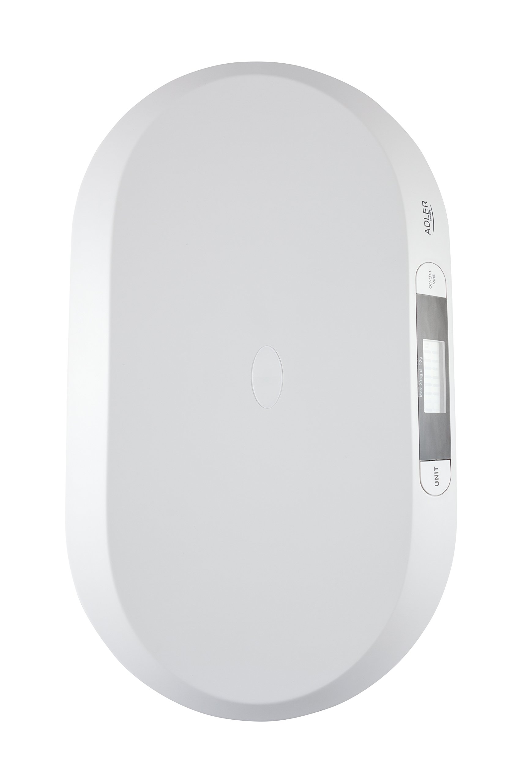 Adler Báscula Bebé Digital hasta 20 Kg, Peso Electrónico con Pantalla LCD, Función Hold Pesa con Precisión Aunque Haya Movimiento, Función Tara, Ideal Control Peso Recién Nacidos
