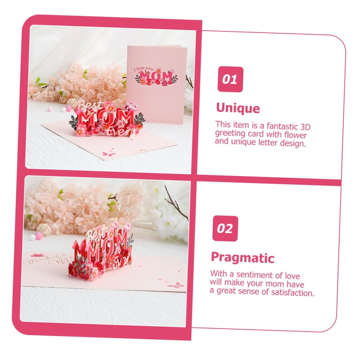 COHEALI 5 Stück Muttertags Grußkarte aus Papier 3D Pop Up Karte mit Blumenmotiv Personalisierbare Segenskarte für Mama Klappkarte mit Kreativem Design